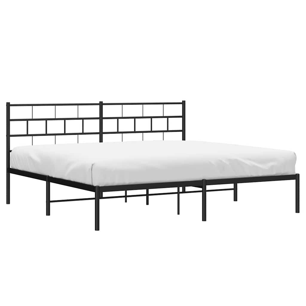 Bed frame with headboard metal black 193x203 cm