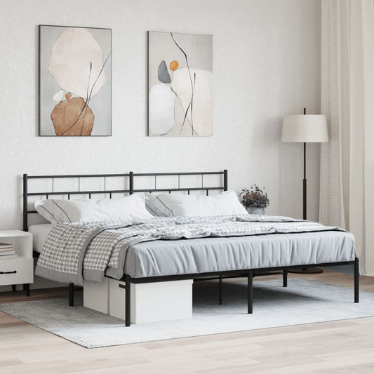 Bed frame with headboard metal black 193x203 cm