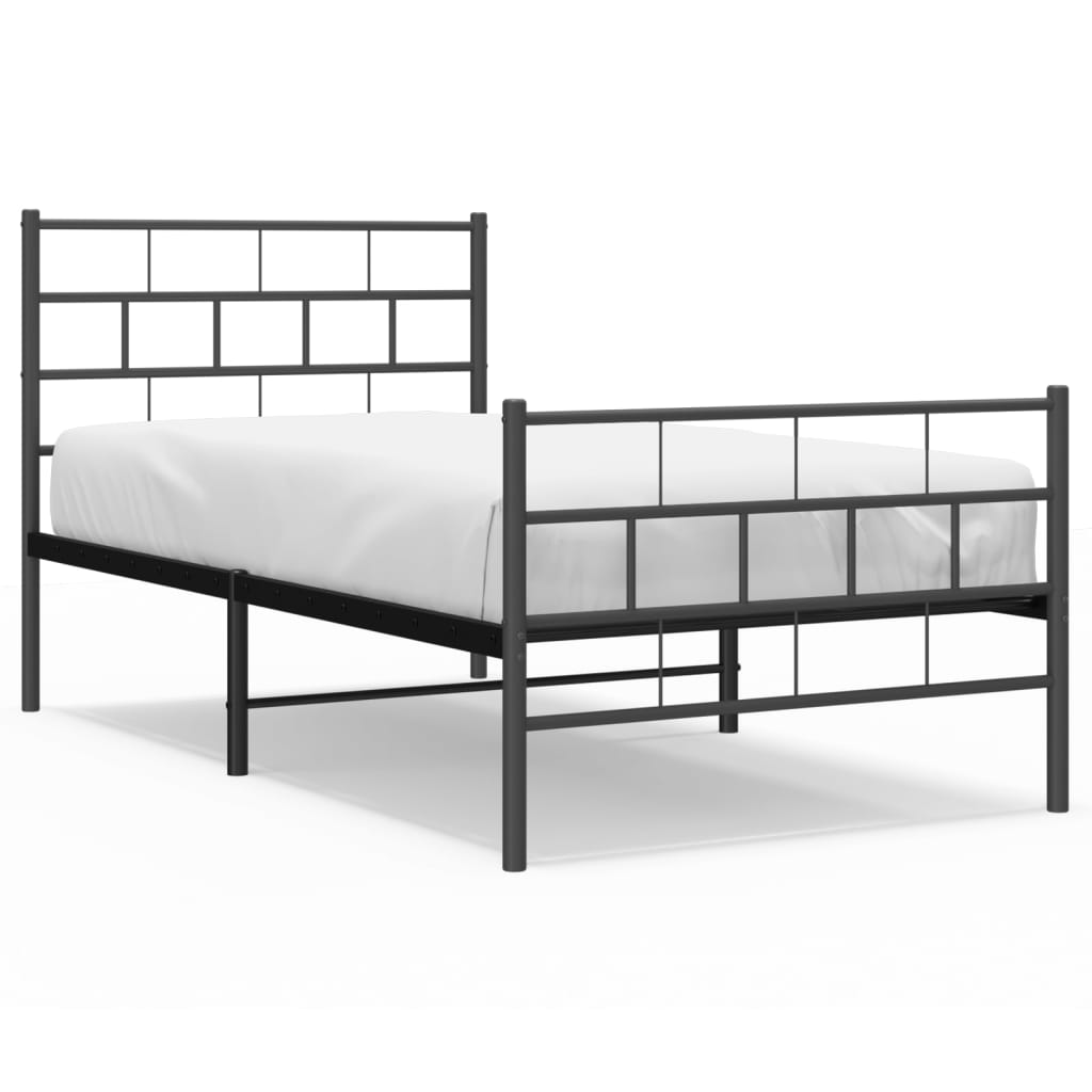 Bed frame with head and footboard metal black 75x190 cm