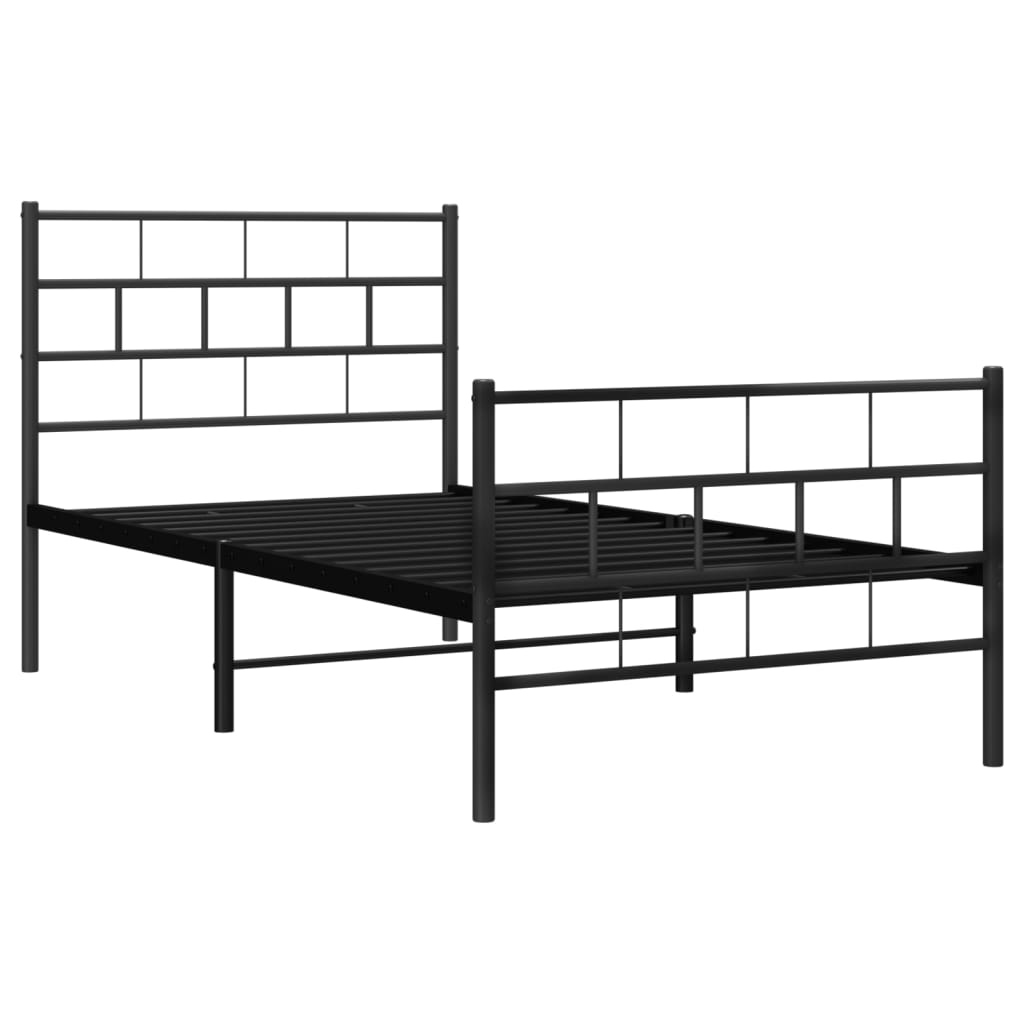 Bed frame with head and footboard metal black 75x190 cm