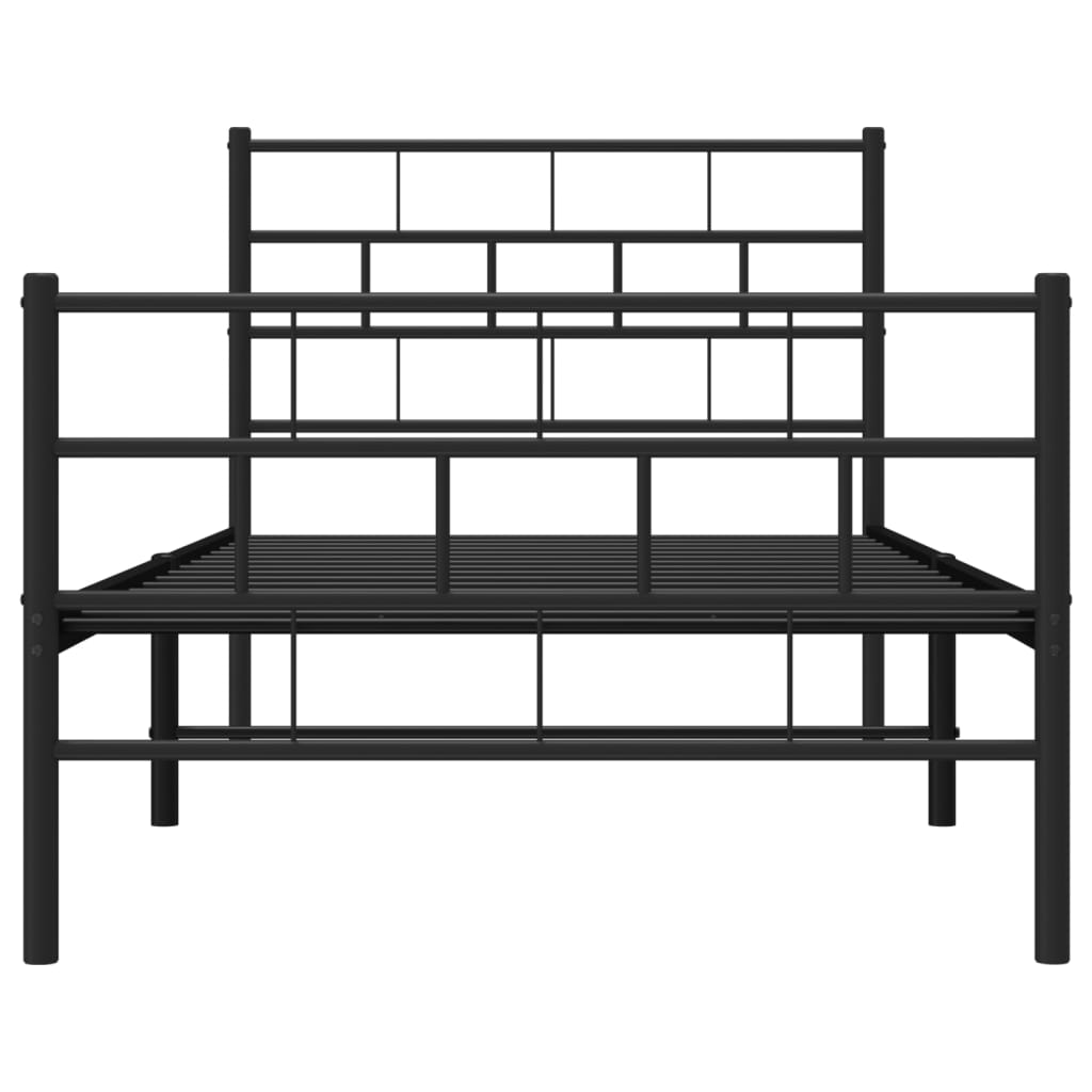 Bed frame with head and footboard metal black 75x190 cm