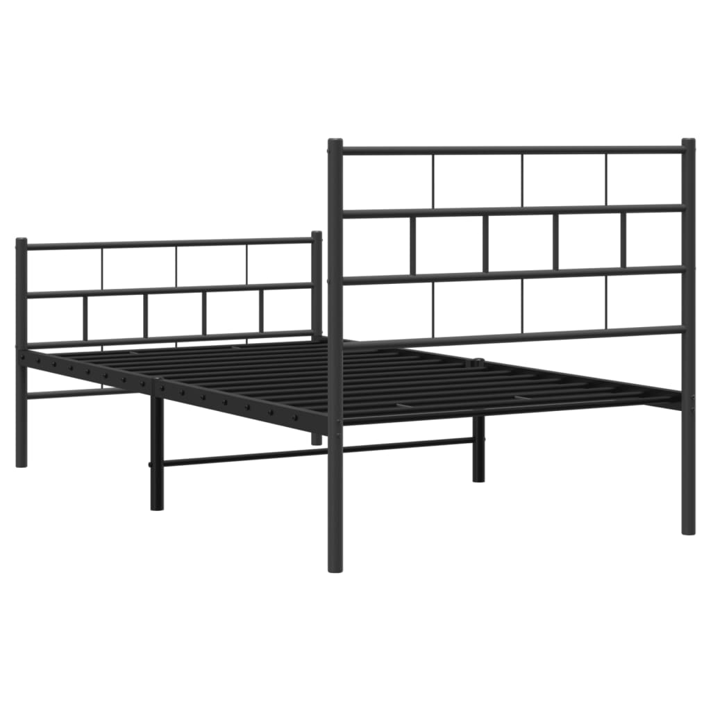 Bed frame with head and footboard metal black 75x190 cm