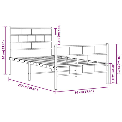 Bettgestell mit Kopf- und Fußteil Metall Schwarz 90x200 cm