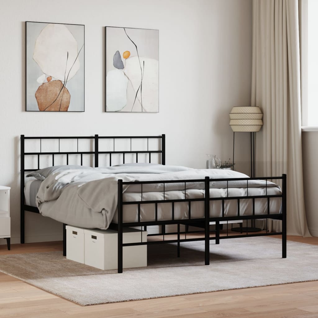 Bed frame with head and footboard metal black 120x190 cm