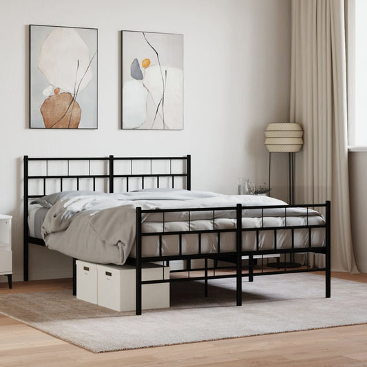Bed frame with head and footboard metal black 120x190 cm