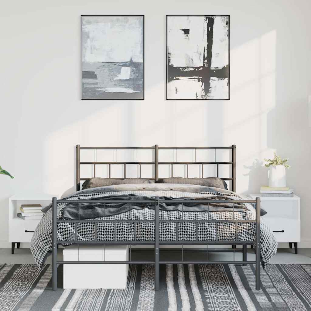 Bettgestell mit Kopf- und Fußteil Metall Schwarz 135x190 cm