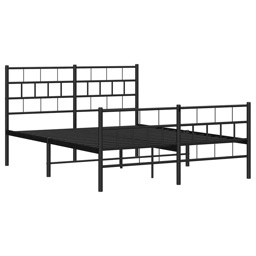 Bed frame with head and footboard metal black 150x200 cm