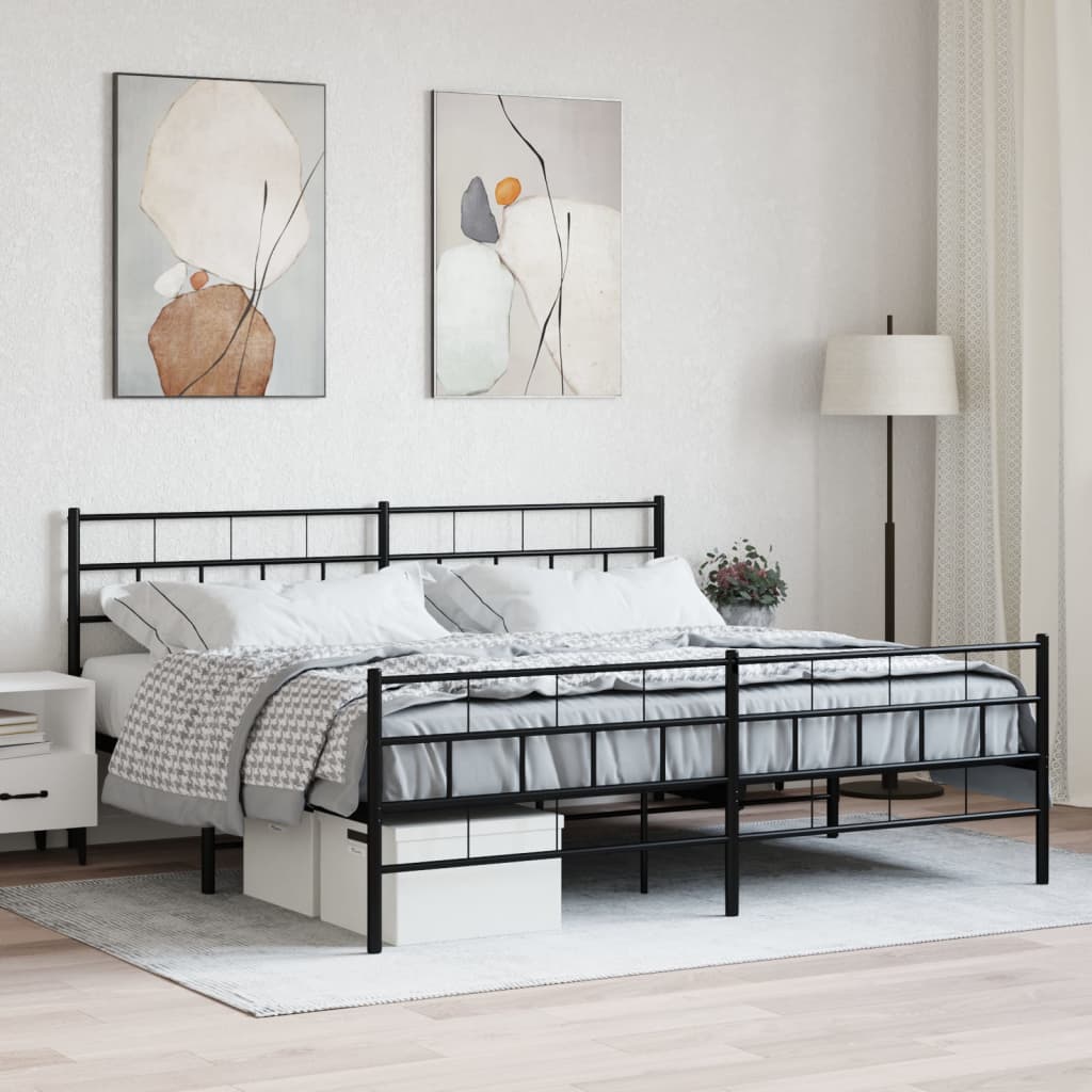 Bed frame with head and footboard metal black 183x213 cm