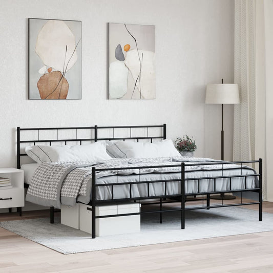 Bed frame with head and footboard metal black 183x213 cm