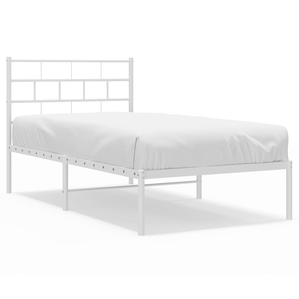 Bed frame with headboard metal white 90x190 cm