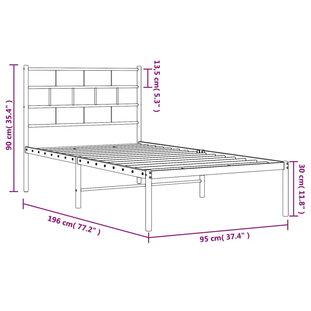 Bed frame with headboard metal white 90x190 cm