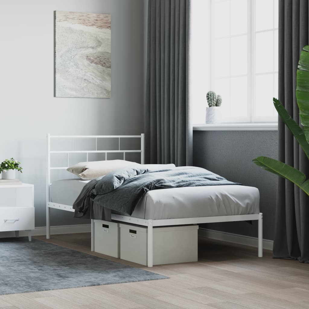 Bed frame with headboard metal white 90x190 cm