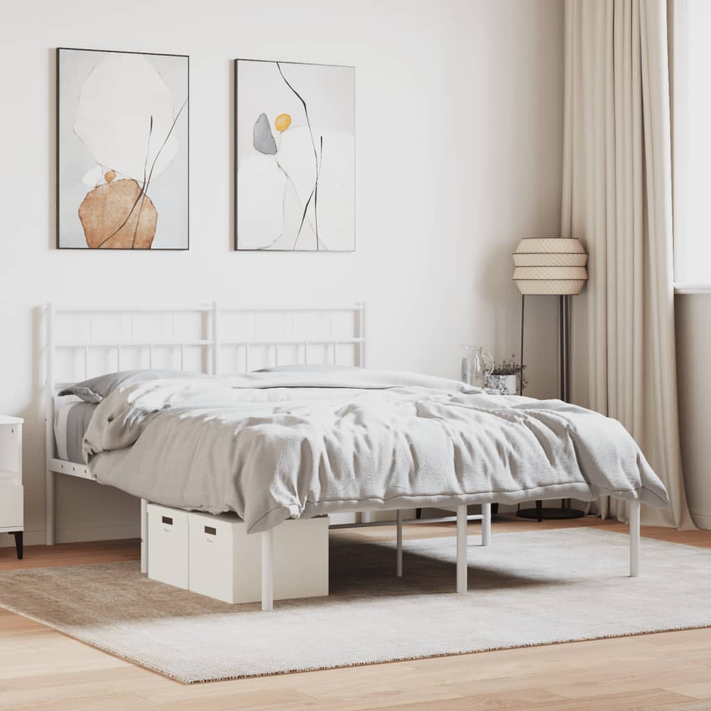 Bed frame with headboard metal white 140x200 cm