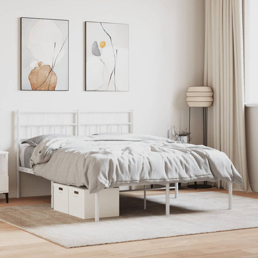 Bed frame with headboard metal white 140x200 cm