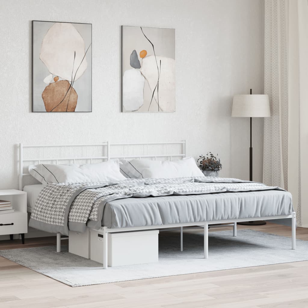 Bed frame with headboard metal white 183x213 cm