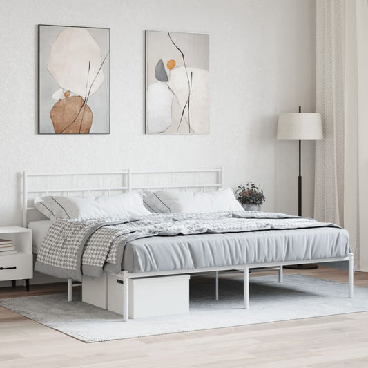 Bed frame with headboard metal white 183x213 cm