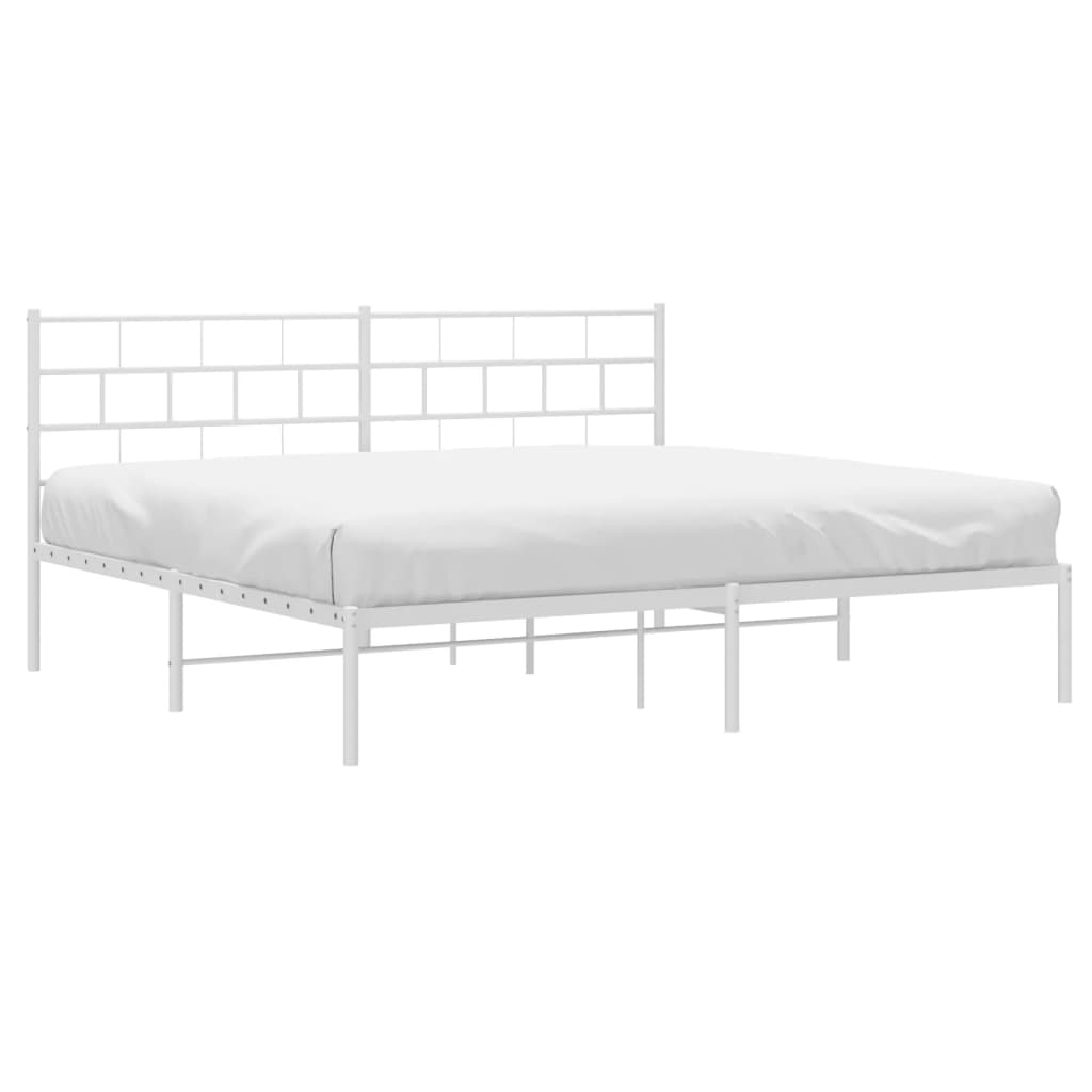 Bed frame with headboard metal white 193x203 cm