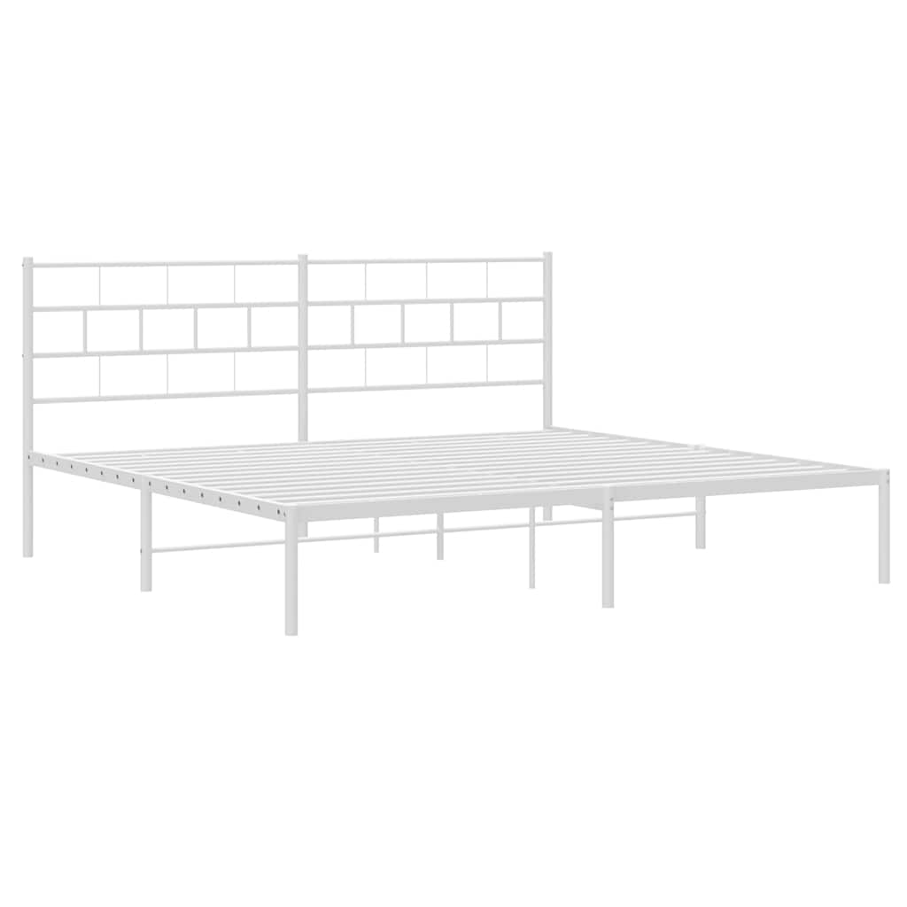 Bed frame with headboard metal white 193x203 cm
