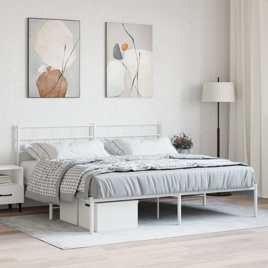 Bed frame with headboard metal white 193x203 cm