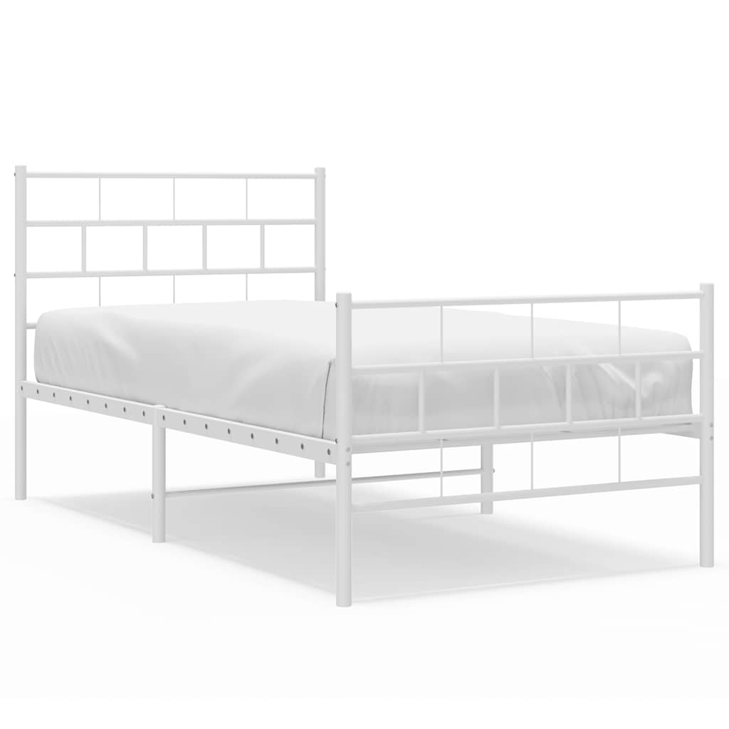 Bed frame with head and footboard metal white 100x190 cm