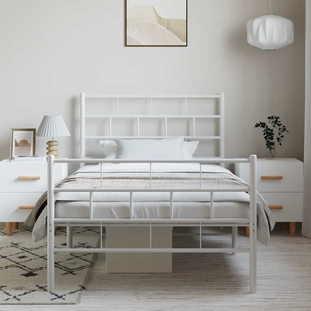 Bed frame with head and footboard metal white 100x190 cm