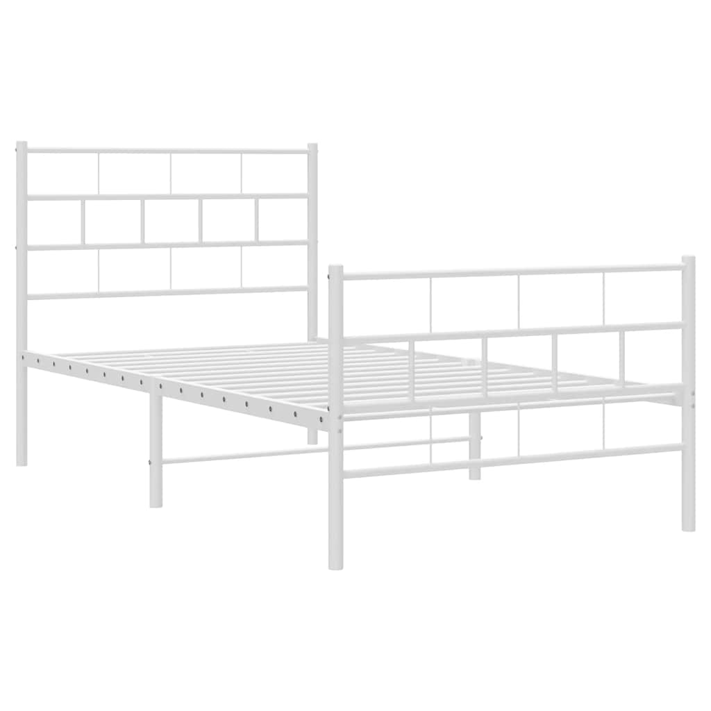 Bed frame with head and footboard metal white 100x190 cm