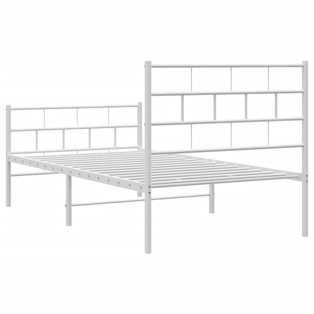 Bed frame with head and footboard metal white 100x190 cm