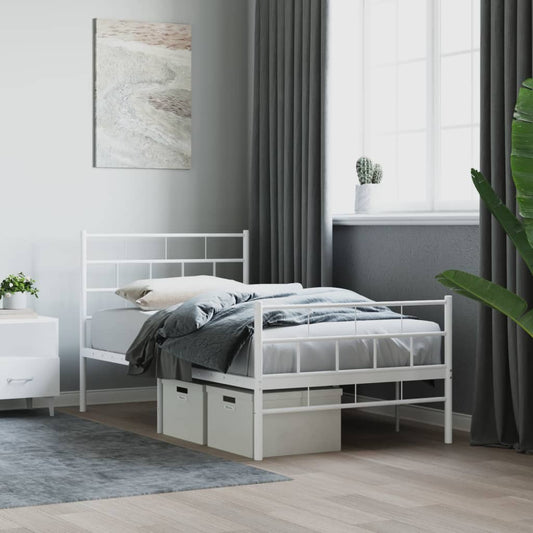 Bed frame with head and footboard metal white 100x190 cm