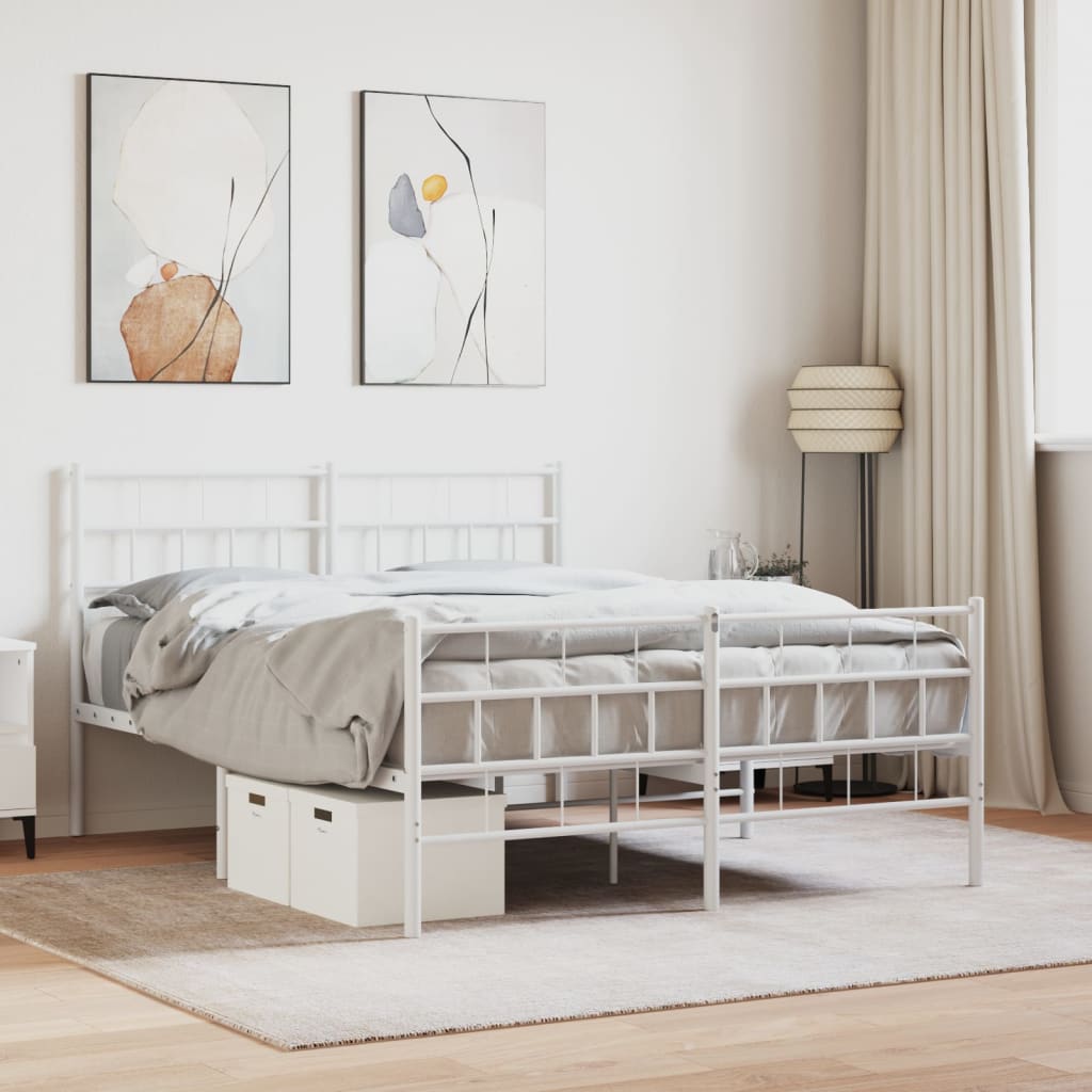 Bed frame with head and footboard metal white 120x200 cm