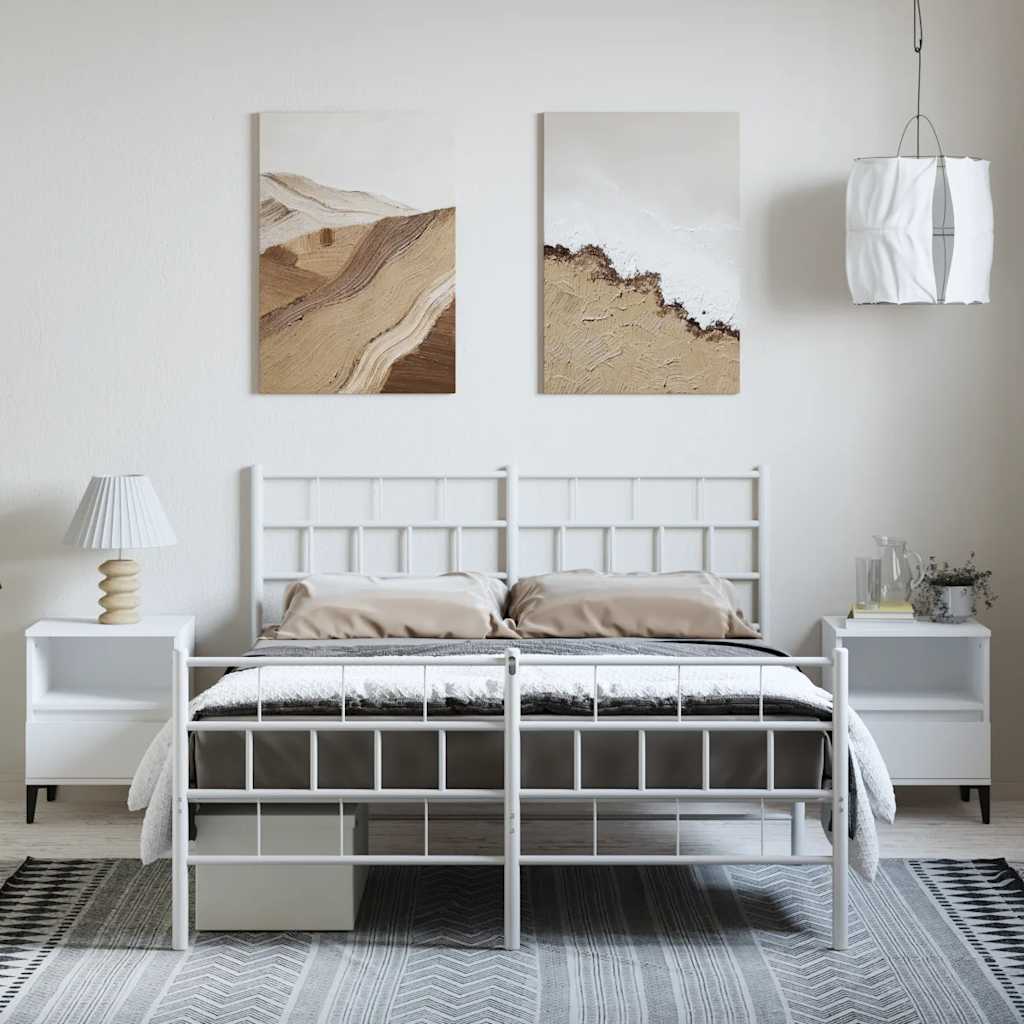 Bed frame with head and footboard metal white 135x190 cm