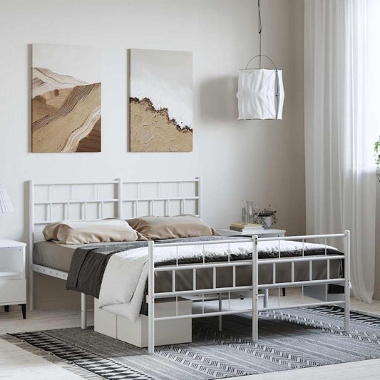 Bed frame with head and footboard metal white 135x190 cm