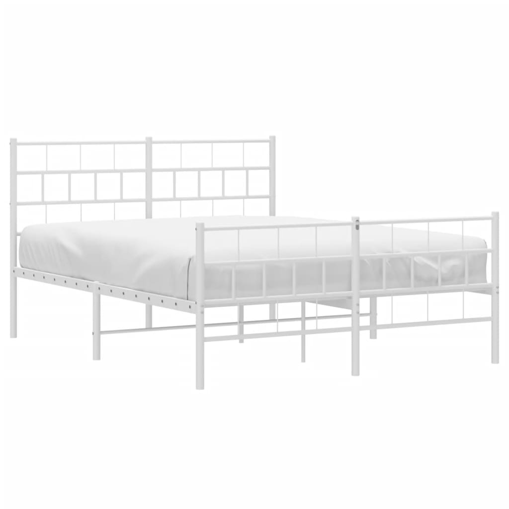 Bed frame with head and footboard metal white 140x190 cm
