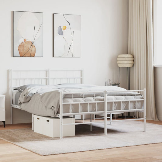 Bed frame with head and footboard metal white 140x190 cm