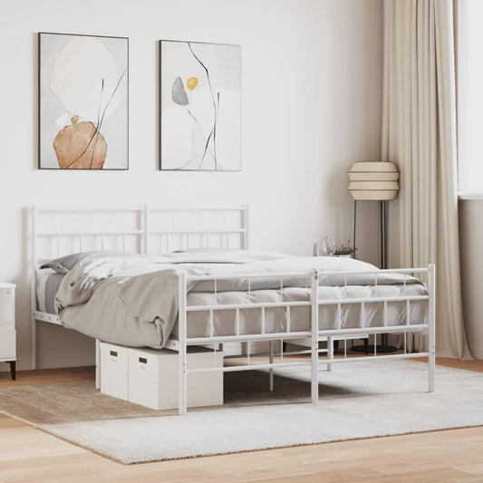 Bed frame with head and footboard metal white 140x200 cm