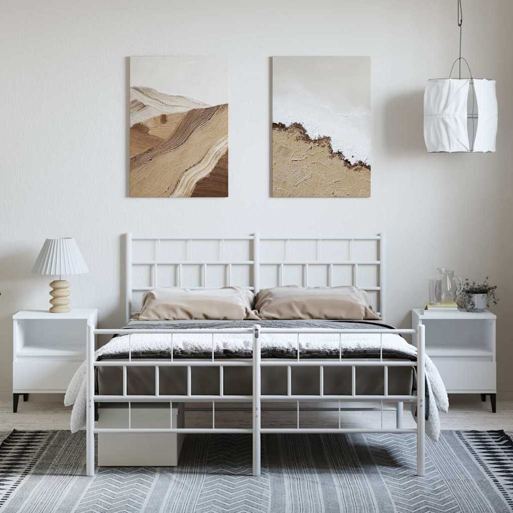 Bettgestell mit Kopf- und Fußteil Metall Weiß 150x200 cm