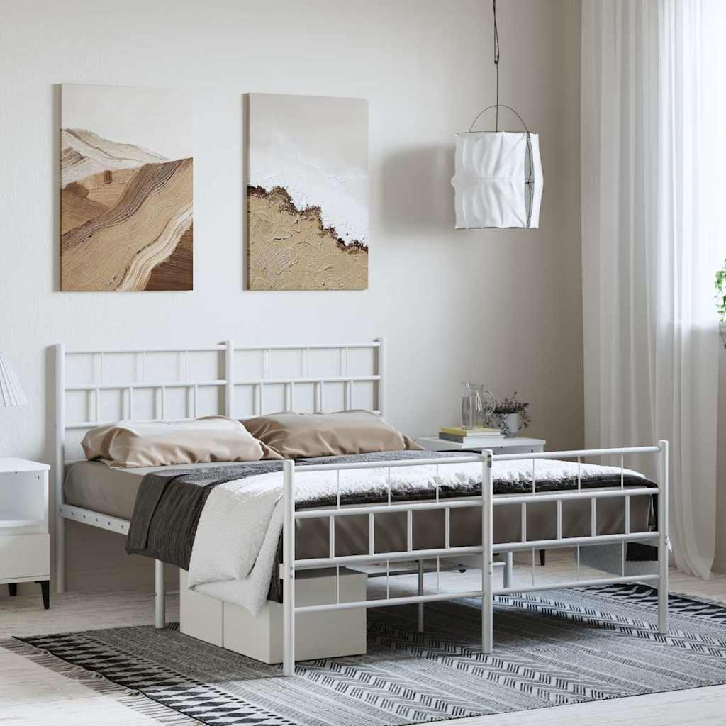 Bed frame with head and footboard metal white 150x200 cm