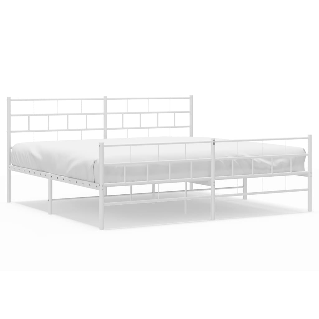 Bed frame with head and footboard metal white 183x213 cm