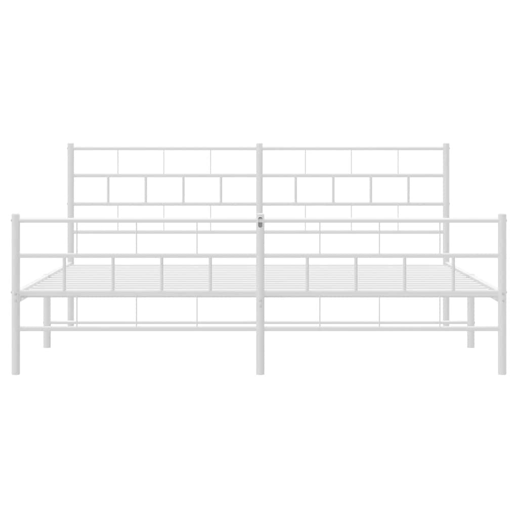 Bed frame with head and footboard metal white 183x213 cm