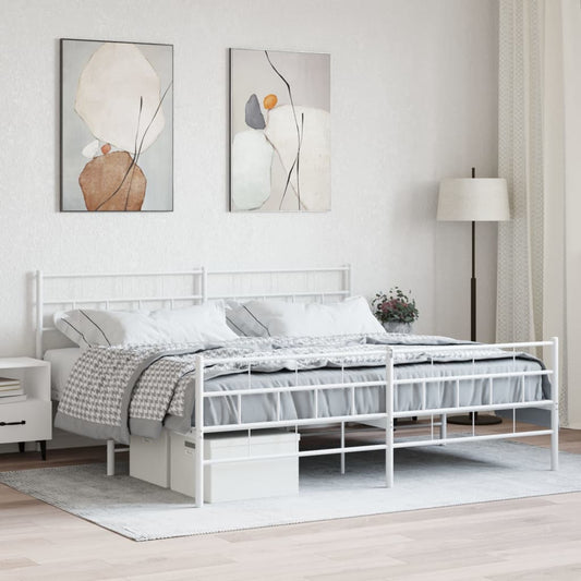 Bed frame with head and footboard metal white 183x213 cm