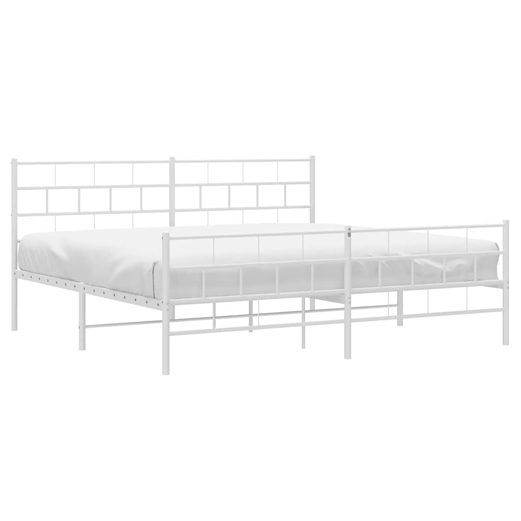 Bed frame with head and footboard metal white 193x203 cm
