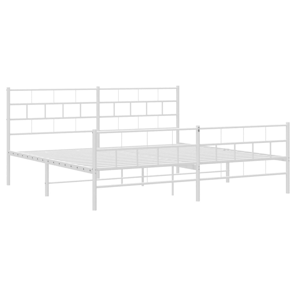 Bed frame with head and footboard metal white 193x203 cm
