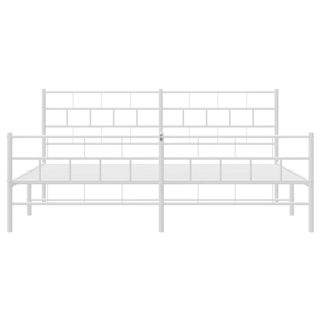Bed frame with head and footboard metal white 193x203 cm