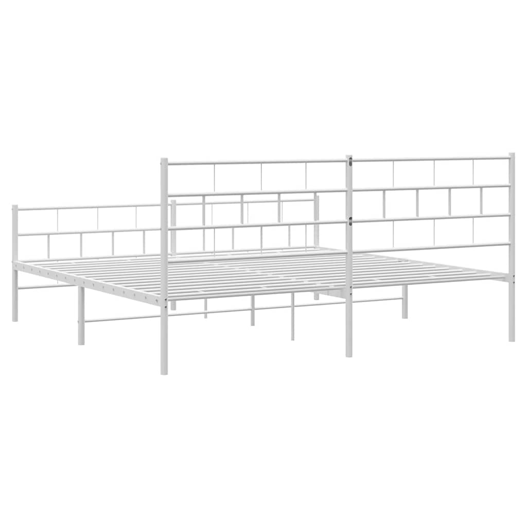 Bed frame with head and footboard metal white 193x203 cm
