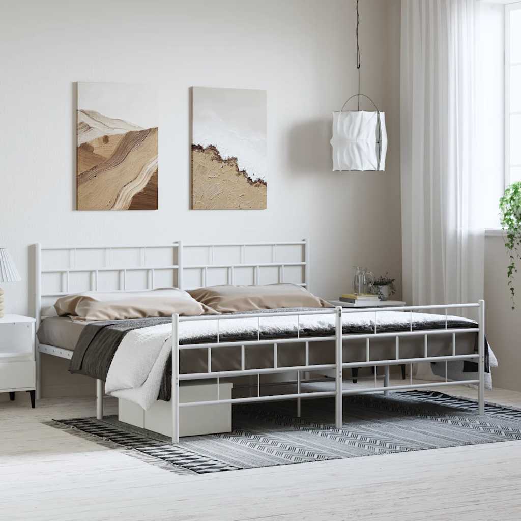 Bed frame with head and footboard metal white 193x203 cm