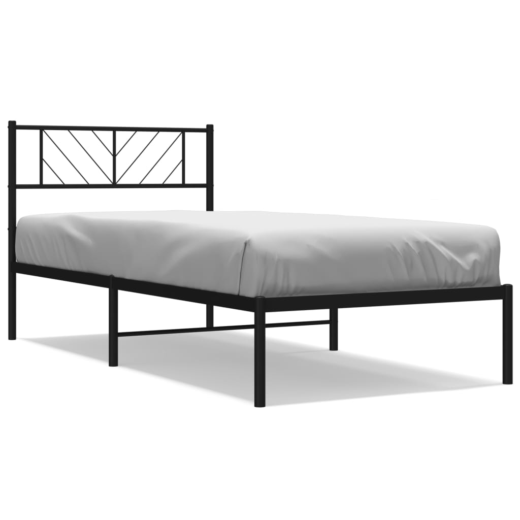 Bed frame with headboard metal black 90x190 cm
