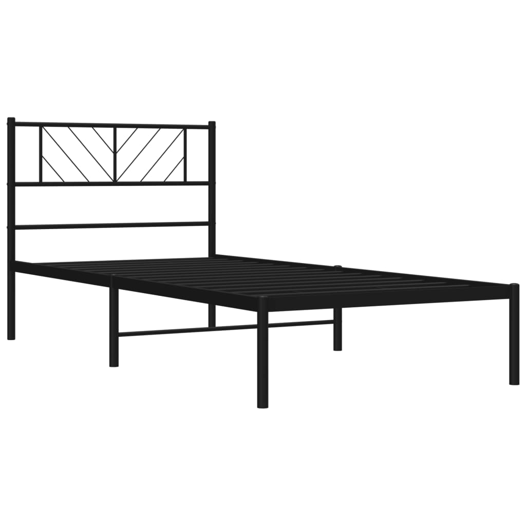 Bed frame with headboard metal black 90x190 cm