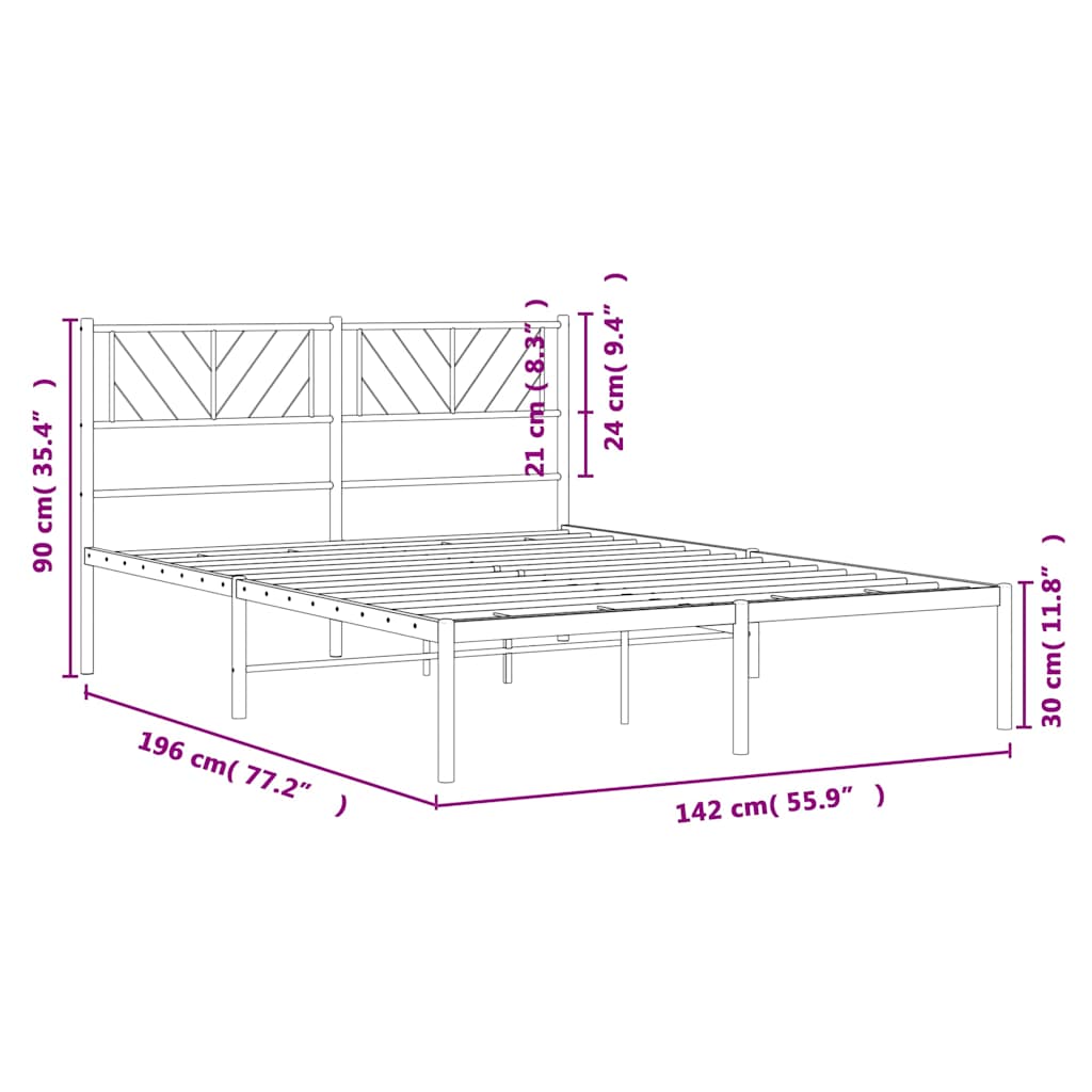 Bettgestell mit Kopfteil Metall Schwarz 135x190 cm