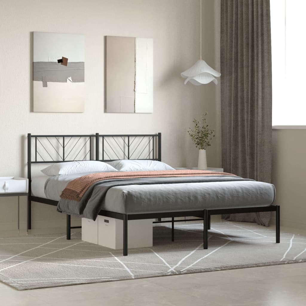 Bed frame with headboard metal black 140x200 cm