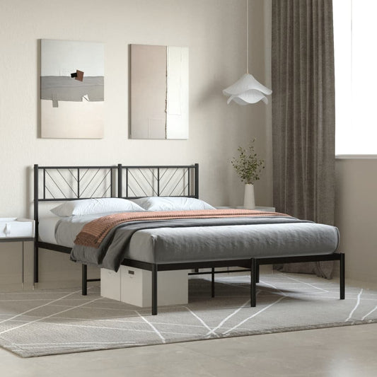 Bed frame with headboard metal black 140x200 cm