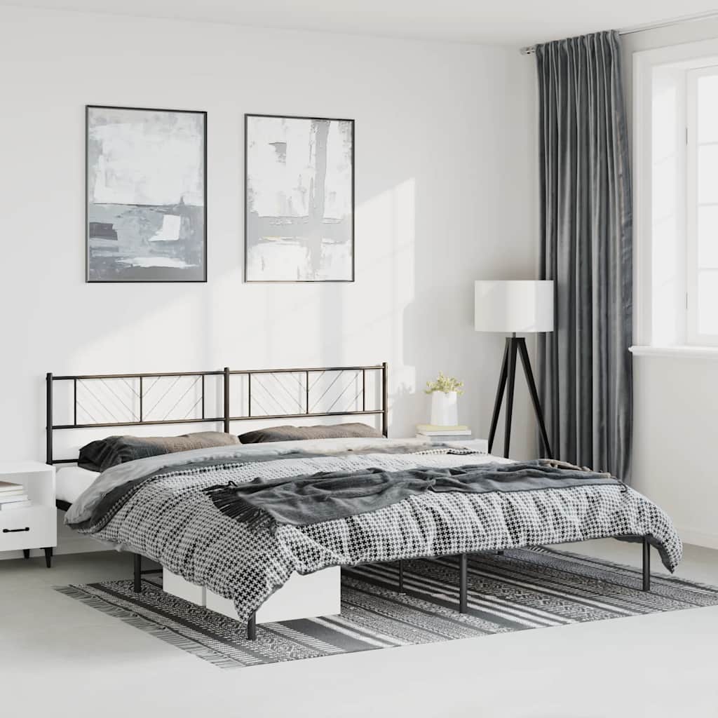 Bed frame with headboard metal black 183x213 cm